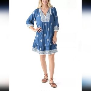 Lucky Brand Peasant Mini Dress Blue & White NWT Size Large